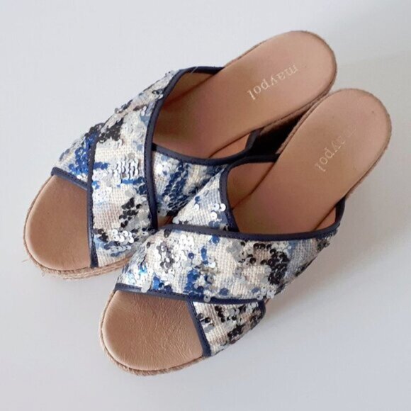 NWOT Maypol sequin & textile criss-cross strap espadrille platform wedge sandals - Picture 5 of 9